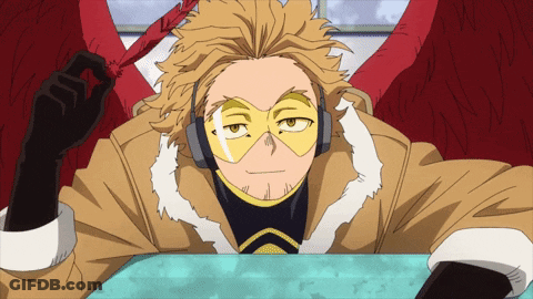 Hawks From My Hero Academia Wearing Headphones And A Yellow Mask GIF