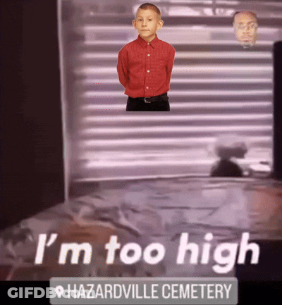 Hazardville Cemetery Sign With Boy In Red Shirt GIF