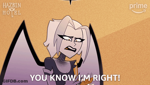 Hazbin Hotel Poster Woman With Wings Saying You Know I'm Right GIF