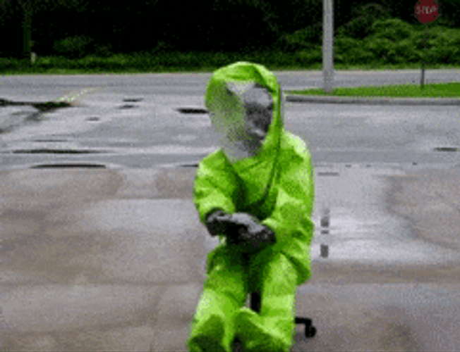 Hazmat Suit Guy Spinning Swivel Chair GIF