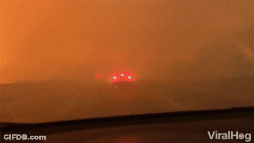 Hazy Road Searing Wildfire Breaking Out GIF
