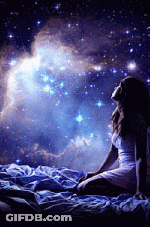 Healing Vibes Woman Looking At Sparkling Clouds GIF