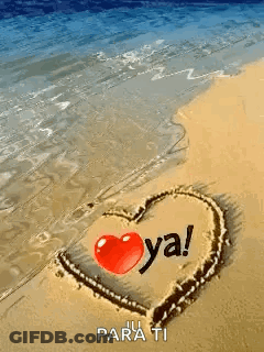 Heart Drawn In Sand Saying Ya GIF