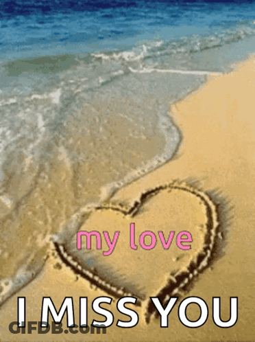Heart Drawn In Sand With Miss You GIF