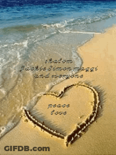 Heart In Sand Saying Peace Love GIF