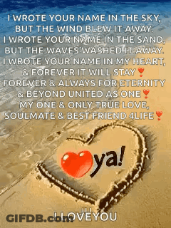 Heart In Sand With I Wrote Your Name In The Sky GIF