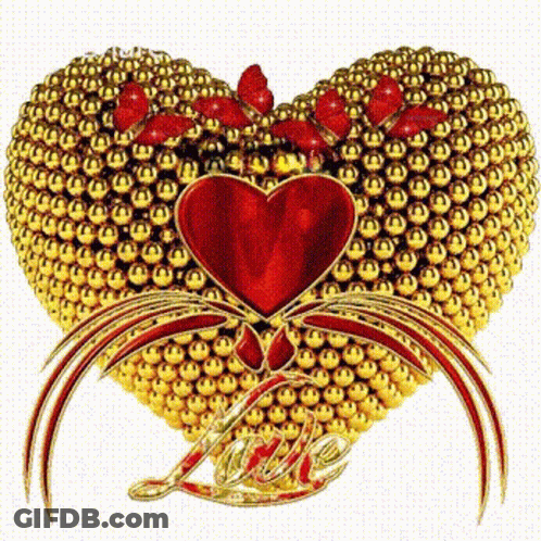 Heart Made Of Gold Beads With Love GIF