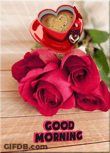Heart-Shaped Coffee Surrounded By Roses GIF