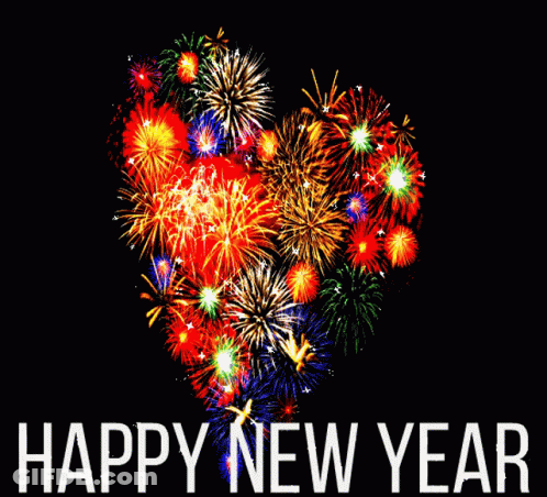 Heart Shaped Firework Display With Happy New Year GIF