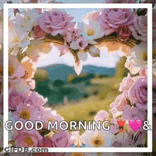 Heart-Shaped Flower Frame Good Morning Card GIF