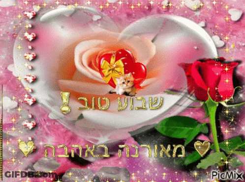 Heart-Shaped Flower Red Rose Greeting Card Hebrew Text GIF