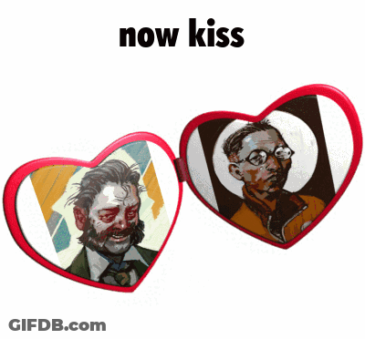 Heart Shaped Glasses With Two Men Saying Now Kiss GIF