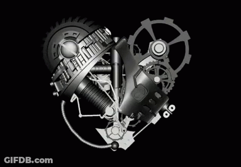 Heart Shaped Mechanical Device With Phone And Gears GIF