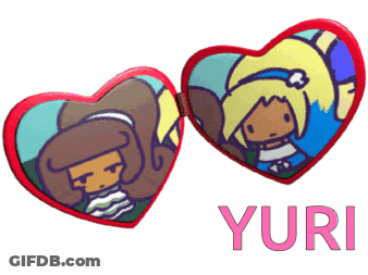 Heart Shaped Mirror With Two Girls And Name Yuri GIF