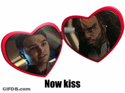 Heart Shaped Mirror With Two Men And Now Kiss GIF
