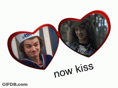Heart Shaped Mirrors Saying Now Kiss GIF