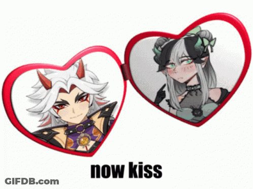 Heart Shaped Mirrors Saying Now Kiss GIF