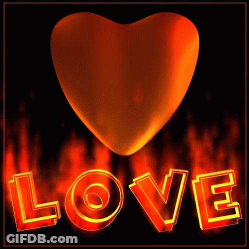 Heart Surrounded By Flames Saying Love GIF