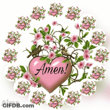 Heart With Amen Surrounded By Pink Flowers GIF
