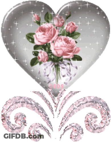 Heart With Bouquet Of Pink Roses GIF