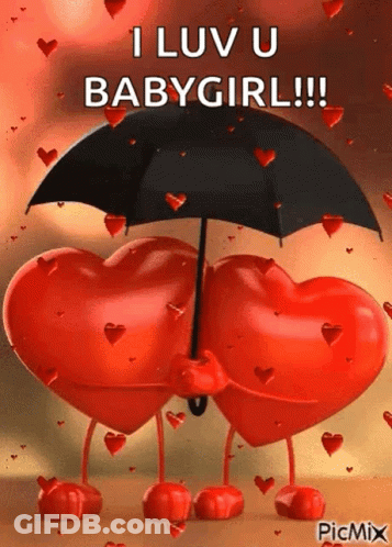 Hearts Holding Umbrella Saying I Luv U Babygirl GIF