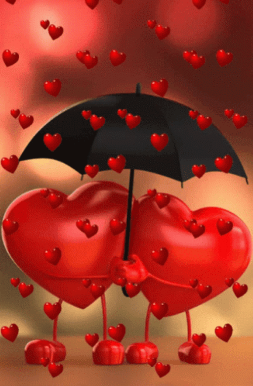 Hearts Hugging Under Umbrella Amor GIF
