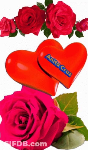 Hearts With Arrow Surrounded By Pink Roses GIF