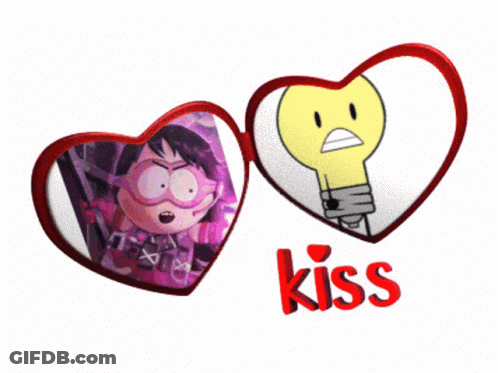 Hearts With Cartoon Characters Kiss GIF