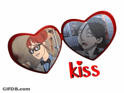 Hearts With Kiss In Red GIF