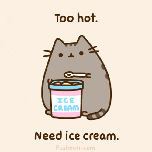 Heat Wave Pusheen Cat Eating Ice Cream GIF