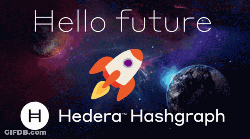 Hedera Hashgraph Advertisement With Rocket And Planets GIF