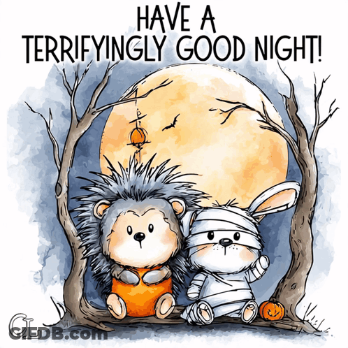 Hedgehog And Mummy Rabbit Saying Have A Terrifyingly Good Night GIF