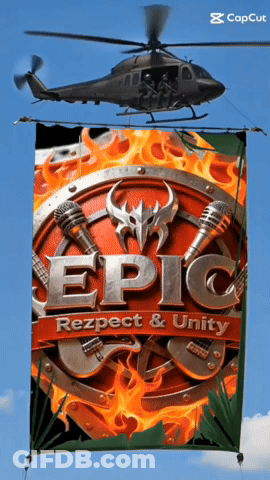 Helicopter Flying Over Epic Respect And Unity Banner GIF