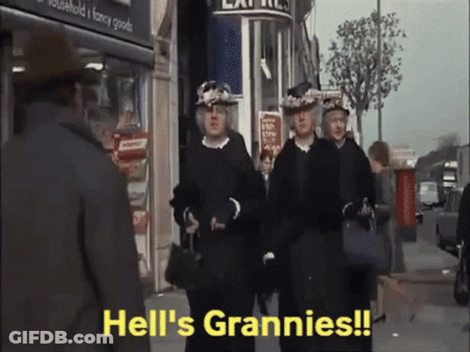 Hell Grannies Monty Python Run Away GIF