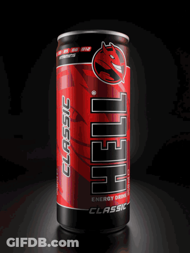 Hell Strong Red Grape Energy Drink Can GIF