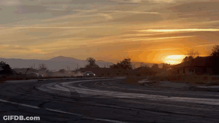 Hellcat Drifting With Sunset View GIF