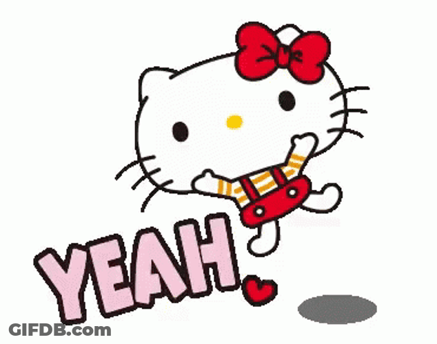 Hello Animated Kitty Line Sticker Jump Yeah GIF