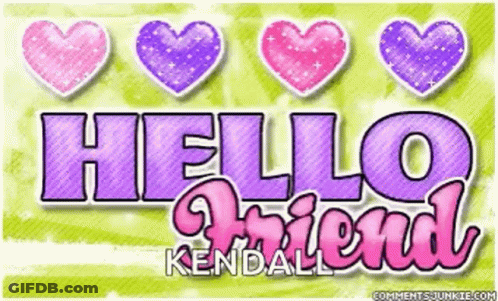 Hello Friend Kendall Card Pink Purple Hearts GIF