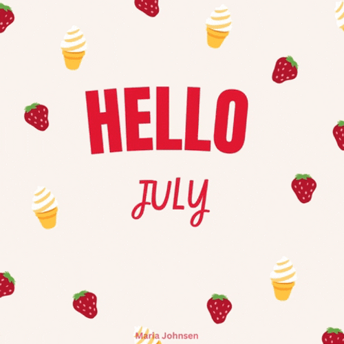 Hello July Strawberry Ice Cream GIF