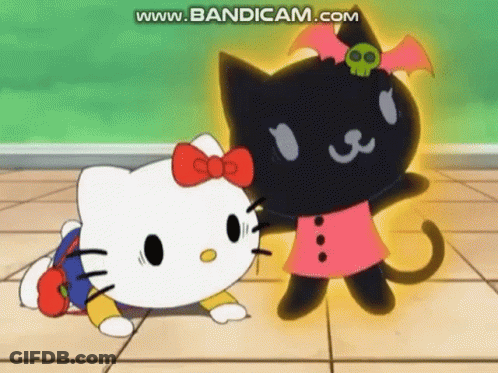 Hello Kitty And Black Cat With Skull GIF