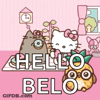 Hello Kitty And Pusheen Saying Hello Belo GIF