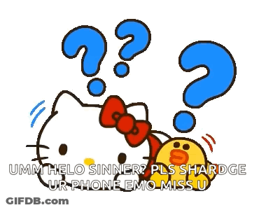 Hello Kitty And Sally Are Looking At Each Other With Question Marks . GIF