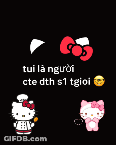 Hello Kitty And Smiley With Glasses On Black Background GIF