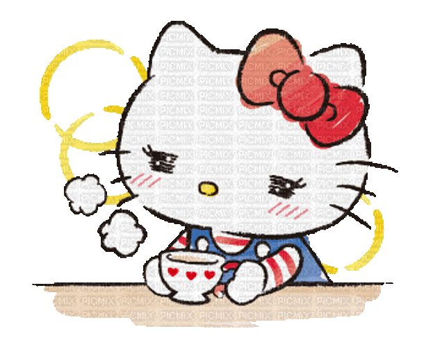 Hello Kitty Drinking Hot Coffee GIF
