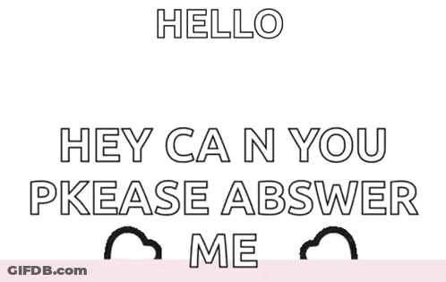 Hello Kitty Has A Red Bow On Her Head And Says " Hey Ca N You Please Abswer Me " GIF