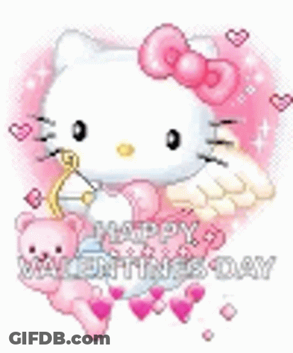 Hello Kitty Holding Cupid's Bow And Arrow GIF