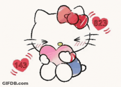Hello Kitty Holding Heart With 143 And 823 Hearts GIF