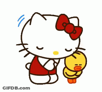 Hello Kitty Holding Small Yellow Duck GIF