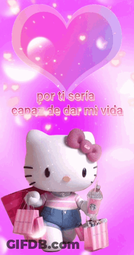 Hello Kitty Holding Starbucks Cup And Shopping Bags GIF