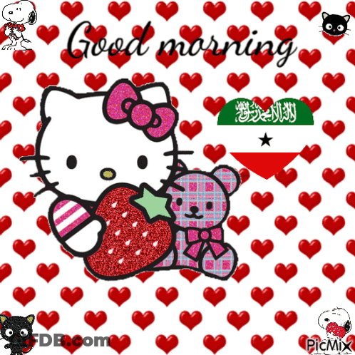 Hello Kitty Holding Strawberry And Teddy Bear GIF